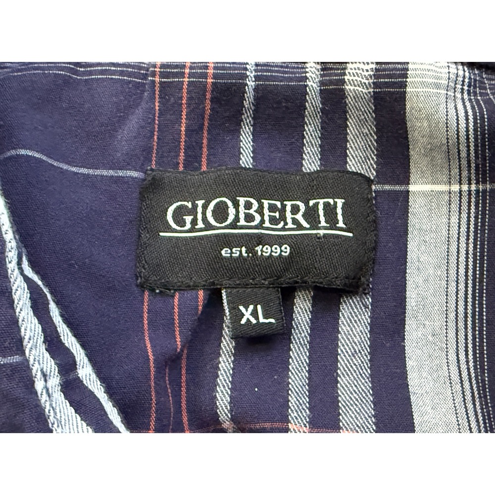 Gioberti Western Shirt Mens XL Navy Blue Plaid Short Sleeve Pearl Snap Yoke - Picture 5 of 5